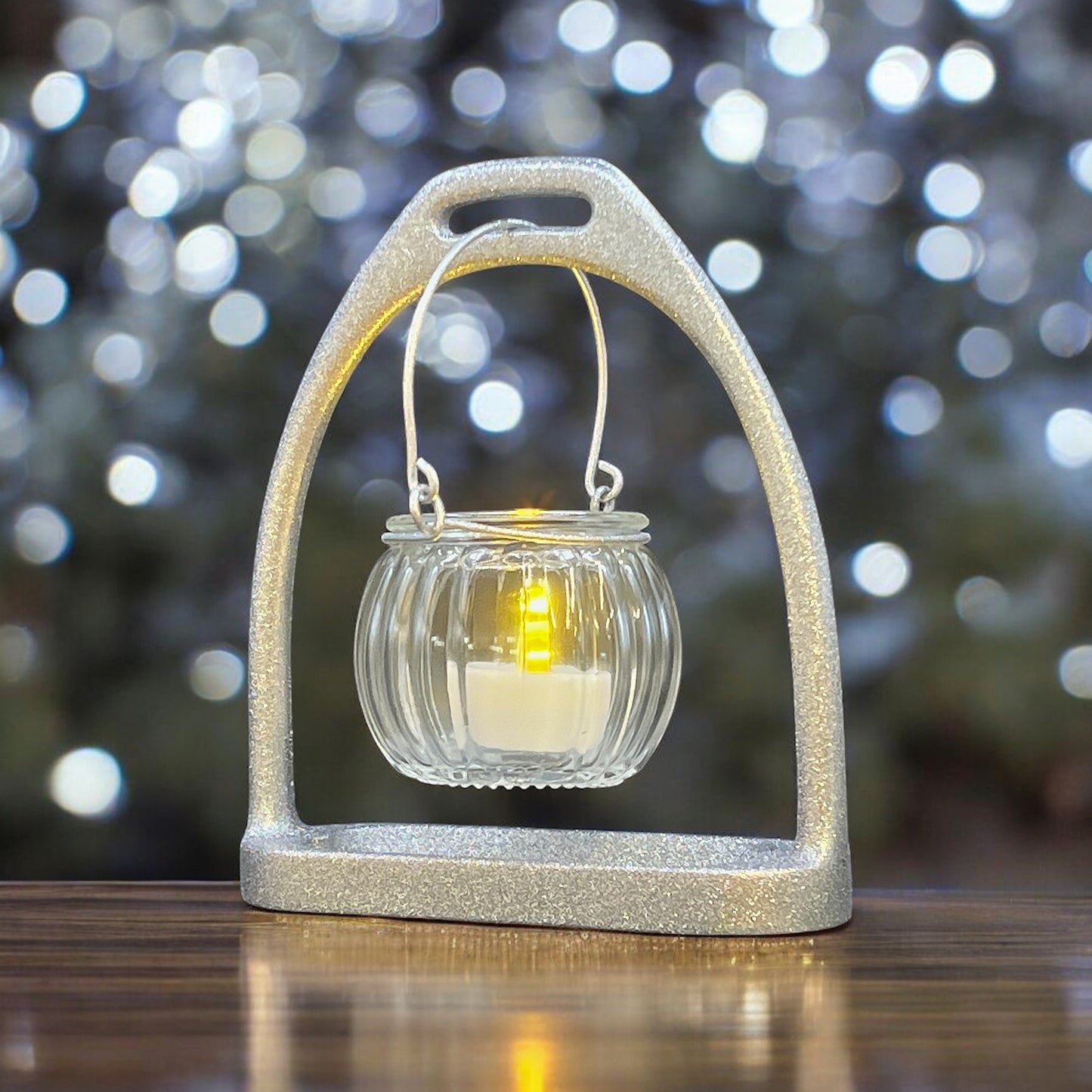 English Stirrup Candle Lights - Silver Tone Sparkle