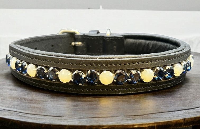 Dog Collars - Padded leather with beads or rhinestones