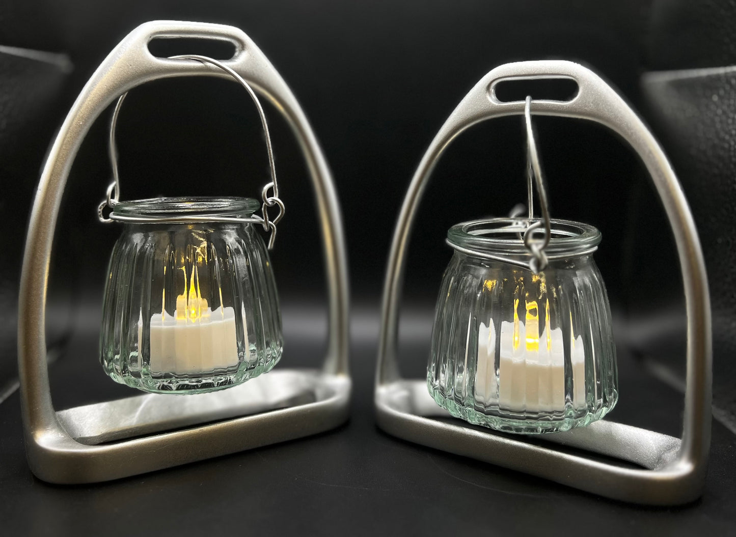 English Stirrup Candle Lights - Silver Tone Sparkle