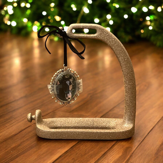 Repurposed Peacock Stirrup Photo Holder - Sparkling Rose Gold