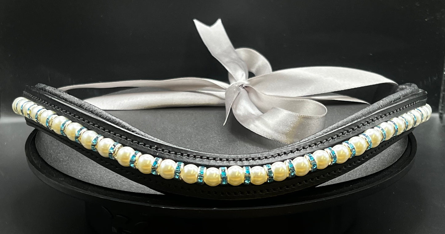 Pearl & Aqua Bling Browband - 17"