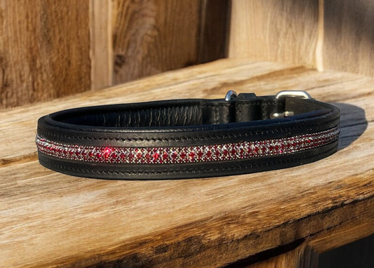 Dog Collars - Padded leather with beads or rhinestones