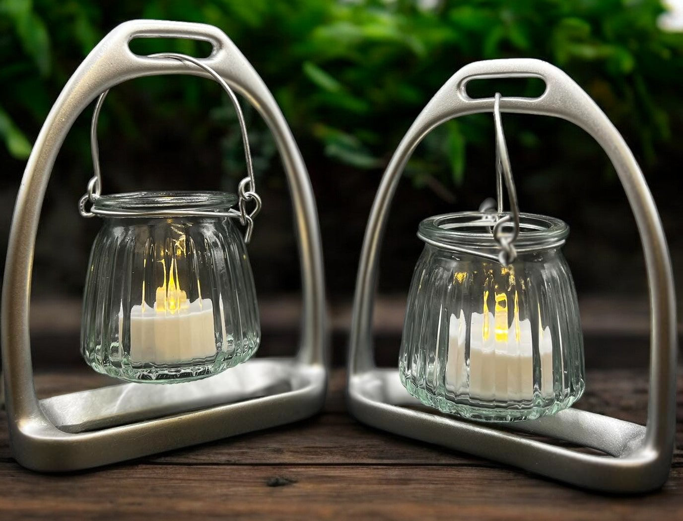 English Stirrup Candle Lights - Silver Tone