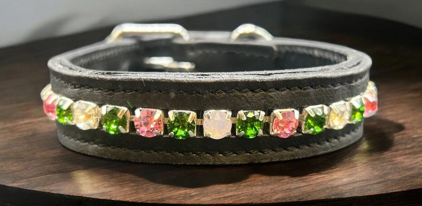 Dog Collars - Padded leather with beads or rhinestones